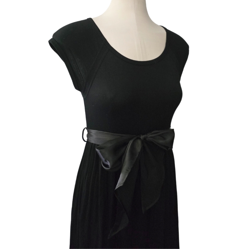 MATERNAL AMERICA Black Cap Sleeve Ribbon Bow Maternity Nursing Dress Small - Picture 3 of 4